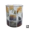 Theelichthouder Blocks L bruin/groen glas 11x11x13cm