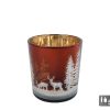Theelichthouder Hert/Dennenboom S bruin glas 7,5x7,5x8cm