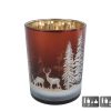 Theelichthhouder Hert/Dennenboom M bruin glas 10x10x12,5cm