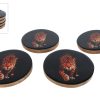 Onderzetter Leopard 4 stuks  zwart hout/emaille 10x10x3,5cm