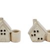 Kandelaar Huisje aardewerk beige 8x3x7cm assorti
