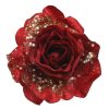 Bloem Roos met glitter op clip 13cm - Rood